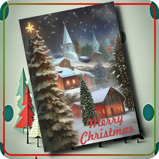 CARTE DE NOËL - Village de Noël enneigé