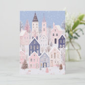 Carte de Noël Village Script Rose Aquarelle (Debout devant)