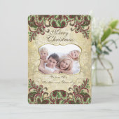 Carte de Noël Vin photo famille et Peacock vert (Debout devant)