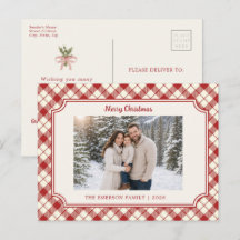 Carte de Noël vintage à carreaux rouges