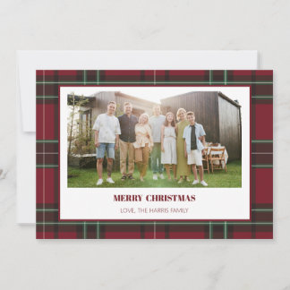 Carte de Noël vintage à carreaux rouges avec photo