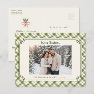 Carte de Noël vintage à carreaux verts
