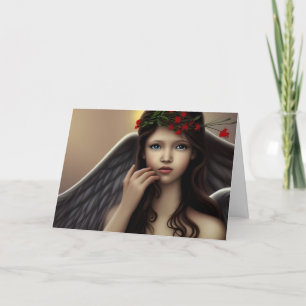 Carte de Noël Vintage Ange Fleurs Rouges Intérieur