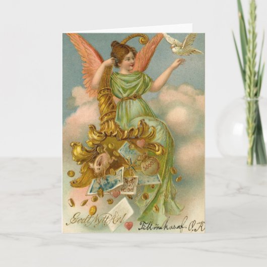 Carte de Noël Vintage | Angel et colombe (Devant)