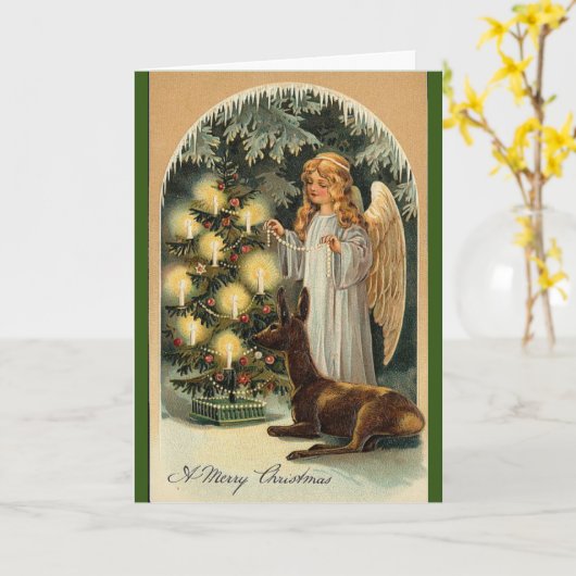 Carte de Noël vintage Angle & Cerfs (Fleur jaune)