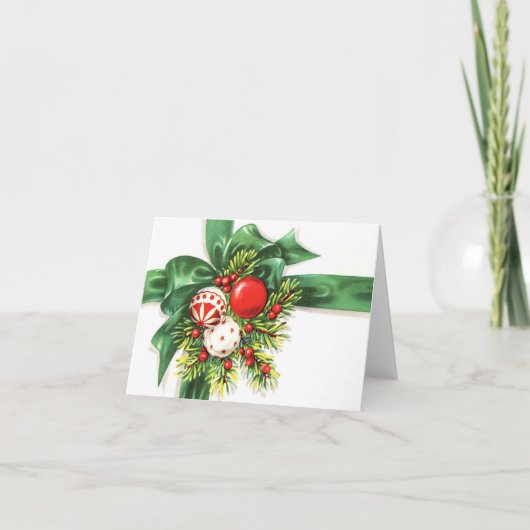 Carte de Noël vintage au ruban vert (Devant)