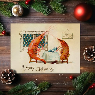 Carte de Noël vintage aux crevettes