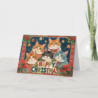 Carte de Noël Vintage avec design de chats