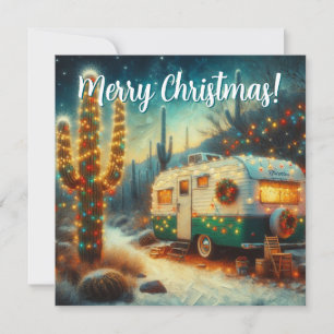 Carte de Noël vintage Camper Saguaro Cactus