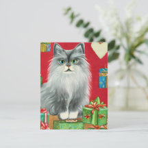 Carte de Noël vintage Cat Kitten