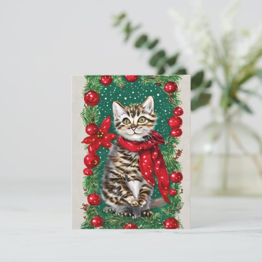 Carte de Noël vintage Cat Kitten (Debout devant)