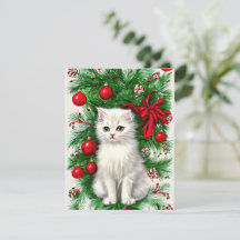 Carte de Noël vintage Cat Kitten