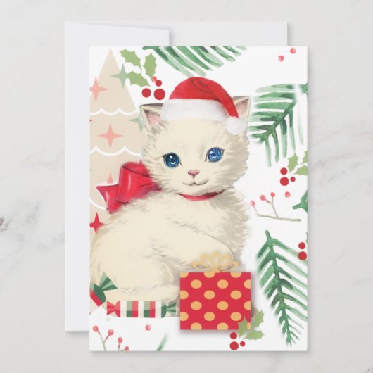 Carte de Noël vintage chaton (Devant)