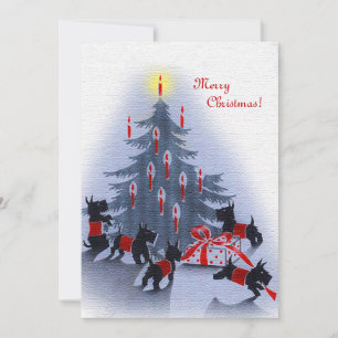 Carte de Noël vintage, chiens Scottie