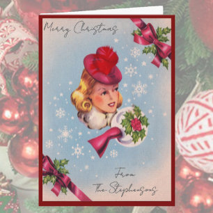Carte de Noël Vintage Dame Nom personnalisé Intéri