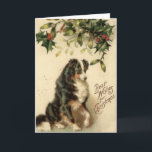 Carte de Noël vintage de border collie<br><div class="desc">Carte de Noël vintage de border collie "meilleurs voeux pour Noël"</div>