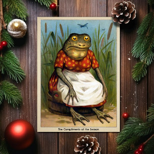 Carte de Noël vintage de dame grenouille étrange