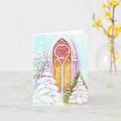 Carte de Noël vintage de l'église de neige (Fleur jaune)