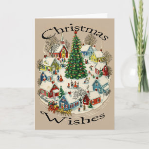 Carte de Noël vintage de petite ville