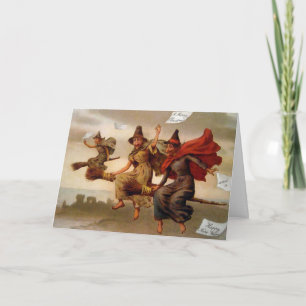Carte de Noël vintage de sorcières victoriennes