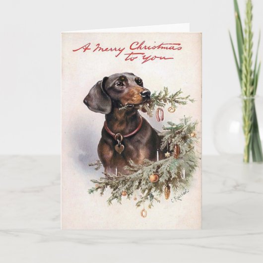 Carte de Noël vintage de teckel (Devant)