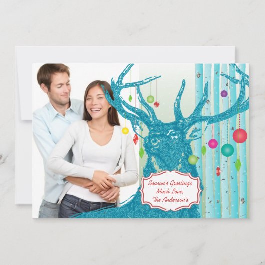 Carte de Noël vintage Deer Birch Tree (Devant)