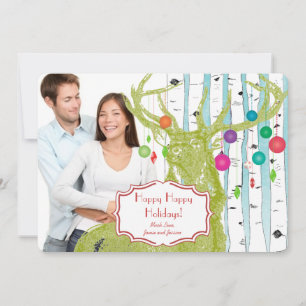 Carte de Noël vintage Deer Birch Tree