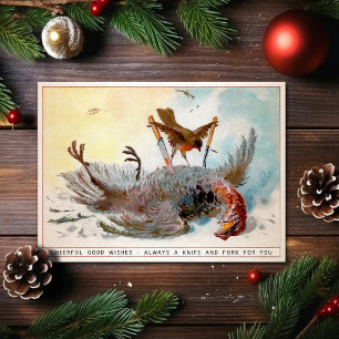 Carte de Noël vintage d'oiseau mangeant un oiseau