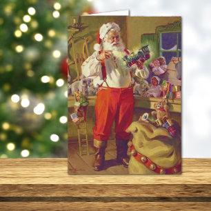 Carte de Noël vintage du Père Noël et jouets