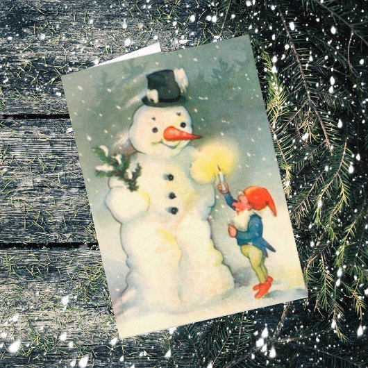 Carte de Noël Vintage Elf et Snowman