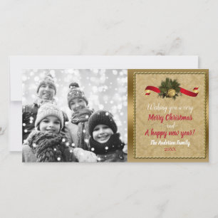 Carte de Noël vintage en or avec cloche pour photo
