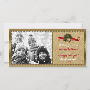 Carte de Noël vintage en or avec cloche pour photo