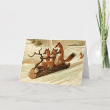Carte de Noël vintage Foxes couchage