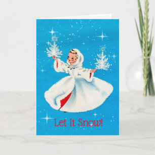 Carte de Noël Vintage Girl Let It Snow