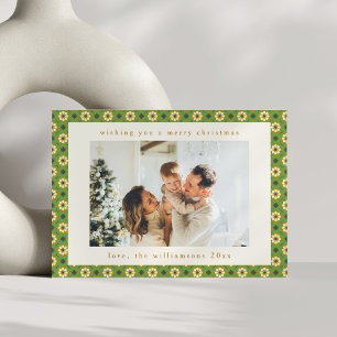Carte de Noël Vintage Green Boho Florale Personnal