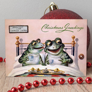 Carte de Noël vintage Grenouilles au lit