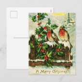 Carte de Noël vintage Holly et oiseaux (Devant / Derrière)