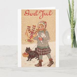 Carte de Noël vintage Norwegian / Danois God Jul