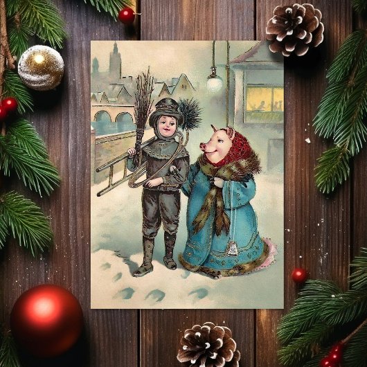Carte de Noël vintage Odd Pig Lady