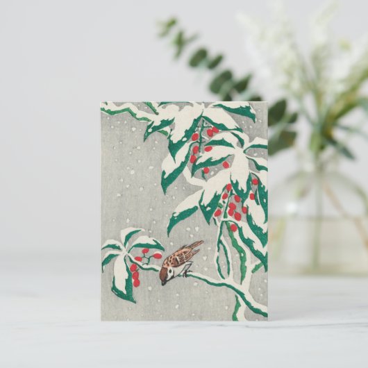 Carte de Noël Vintage | Oiseau dans Snow Holly (Debout devant)