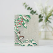 Carte de Noël Vintage | Oiseaux à Snow Holly (Debout devant)