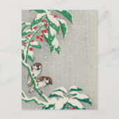 Carte de Noël Vintage | Oiseaux à Snow Holly (Devant)