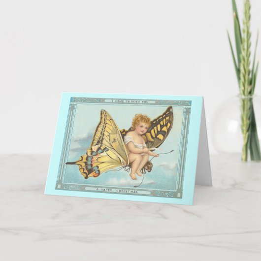 Carte de Noël Vintage "Papillon et Cherub" (Devant)