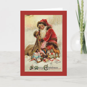 Carte de Noël vintage   Père Noël avec cadeaux