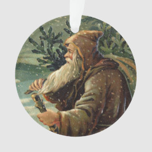 =Carte de Noël vintage, Père Noël et arbre