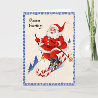 Carte de Noël vintage - Père Noël sur des skis de