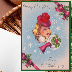 Carte de Noël vintage personnalisée avec nom et in