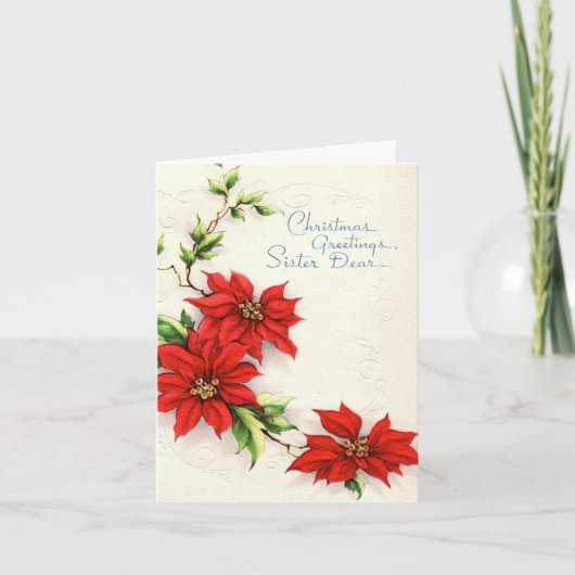 Carte de Noël vintage Poinsettia pour sœur (Devant)