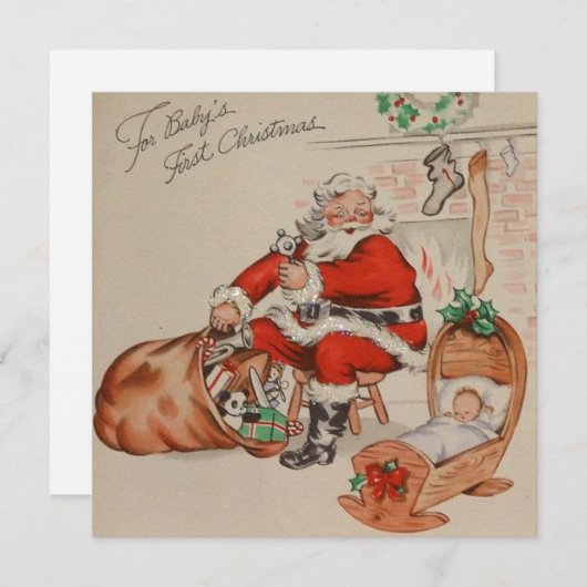 Carte de Noël vintage pour bébé (Devant / Derrière)