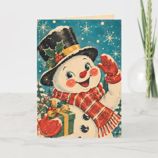 Carte de Noël vintage rétro bonhomme de neige
